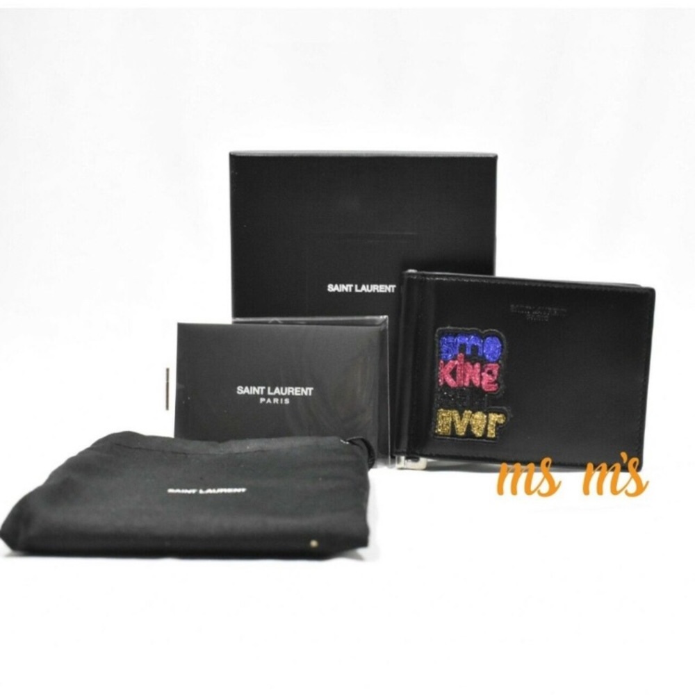 NIB Saint Laurent YSL black money clip Wallet